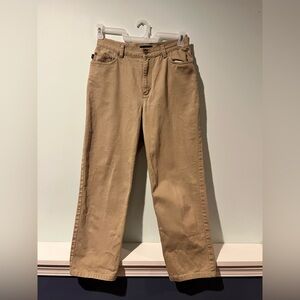Ralph Lauren Women’s Tan Denim Zipper Pocket Petite Straight Leg Jeans, Size 10P